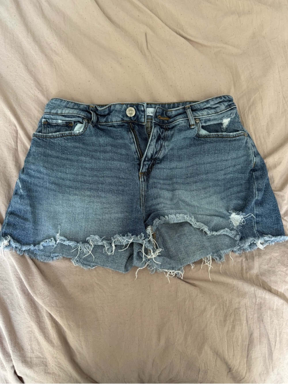 LOFT Distressed Dark Blue Denim Cutoff Shorts